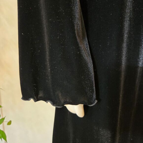 Vtg Max Studio Black Stretch Velvet Babydoll Whimsigoth Dress Size L Bell Sleeve - Picture 6 of 15